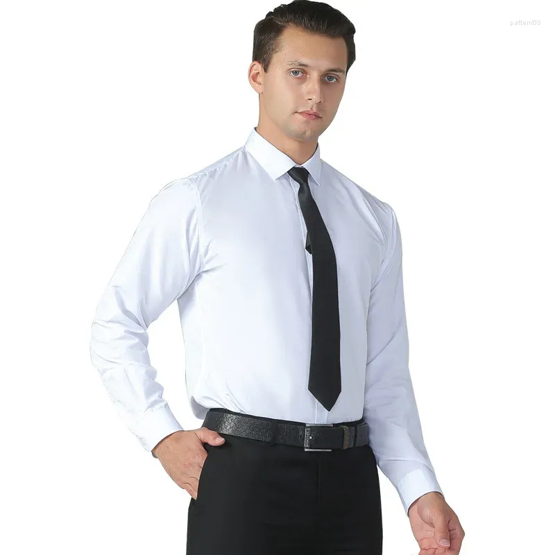 Men's Dress Shirts M-5XL Classic French Cuffs Shirt Long Sleeve Covered Placket Formal Business Standard-fit Office Work White