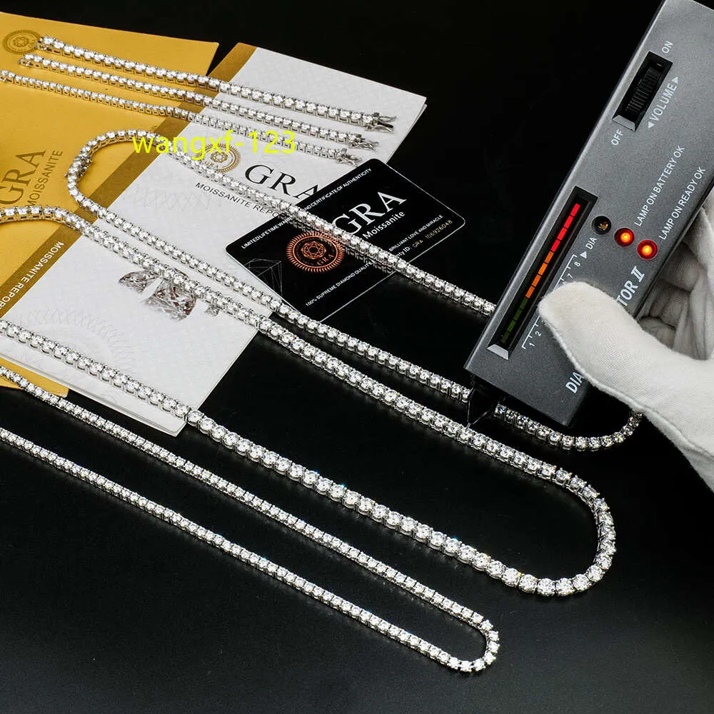 Теннисное ожерелье из стерлингового серебра с муассанитом 3/4/5 мм VVS1 D, цвет белое золото, муассанит, сертификат GRA, теннисная цепочка