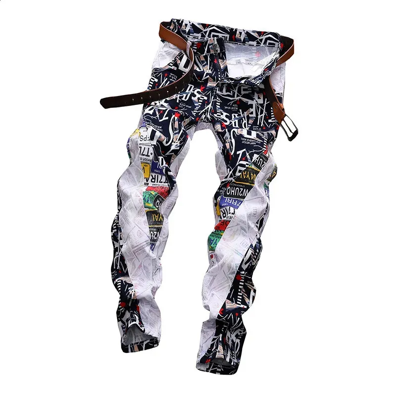 Men Colored Jeans Spring Alphabet Digital Printing Pants2021 New European American Men