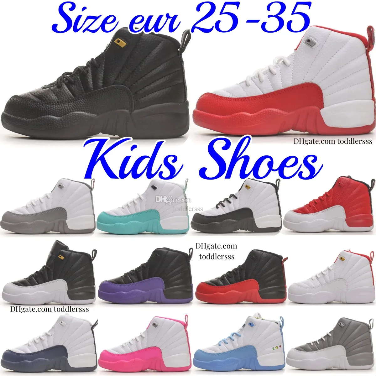 12S Kids Sneakers 12 كرة سلة Cherry Toddler Shoes Designer XII Field Purple Youth Flu Game Boys Girls Black Taxi Trainers Stealth Blue Baby Shoe Size 25-35