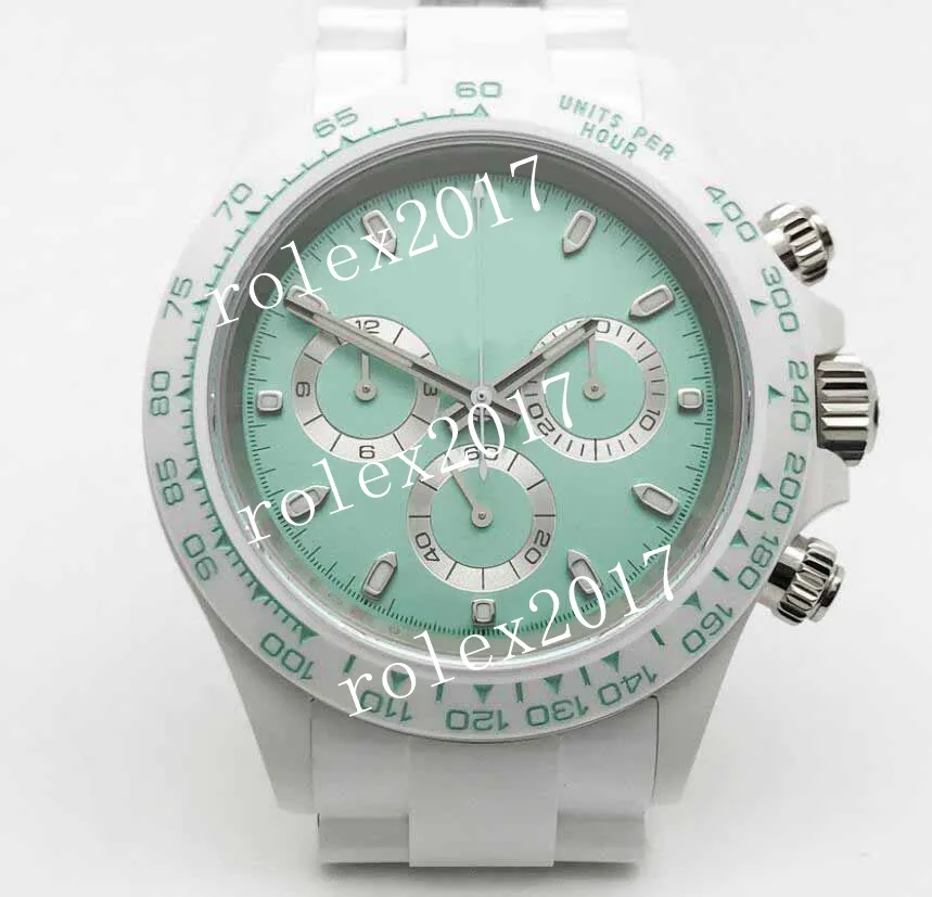 ZFF Factory Men's 904L Green Blue Green Pink AET Remould Biscay Super Asia 4130 White Ceramic Bezel Automatic with Fully Functional Chronograph 40MM Wristwatches