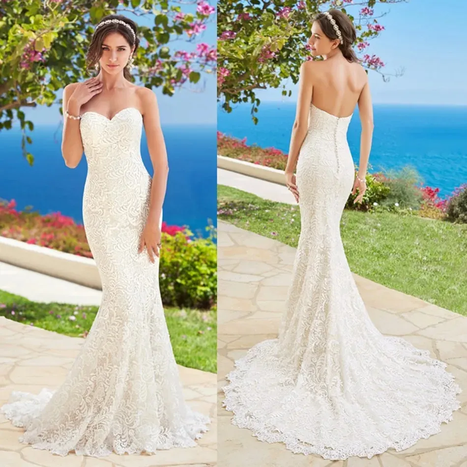 Kitty Chen Mermaid Wedding Dresses Sweetheart Sleeveless Backless Full Lace Beach Bridal Gowns Sweep Train Wedding Dress