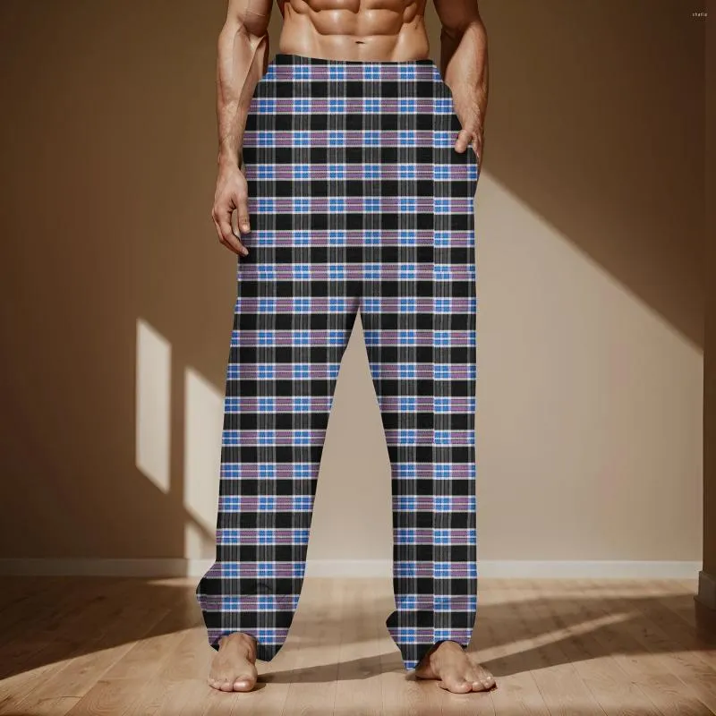 Pantalons pour hommes Mode Casual Grand Plaid Dentelle Coton Peut être porté à l'extérieur Pyjamas Home Harem Pantalon Bas