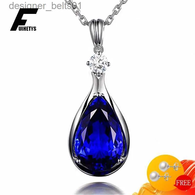 Pendant Necklaces Luxury Necklace for Women 925 Silver Jewelry Accessories Water Drop She Sphire Zircon Gemstone Pendant Wedding Party GiftL231215
