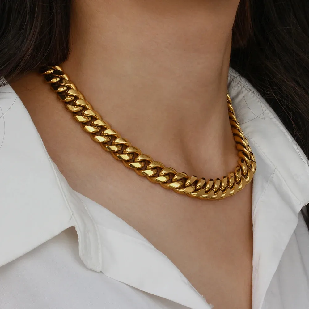 Hanger Kettingen Trendy Roestvrij Staal 18K Vergulde Aanslag Gratis Dikke Cubaanse Ketting Voor Vrouwen Hiphop 231215