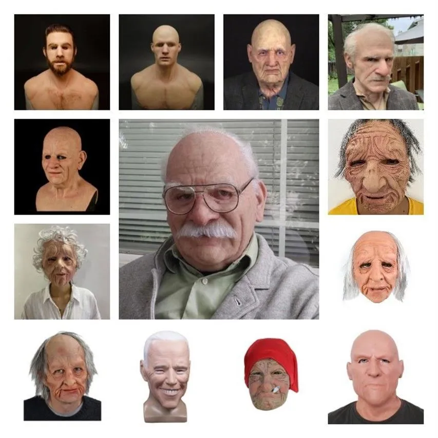 13 Types effrayant tête complète Latex Halloween horreur drôle Cosplay fête vieil homme casque vrai masque #916 1007226a