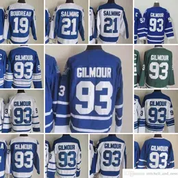 1980 Movie Vintage Hockey 93 Doug Gilmour Jerseys CCM Embroidery 21 Borje Salming 19 Bruce Boudreau Jersey White Blue Green