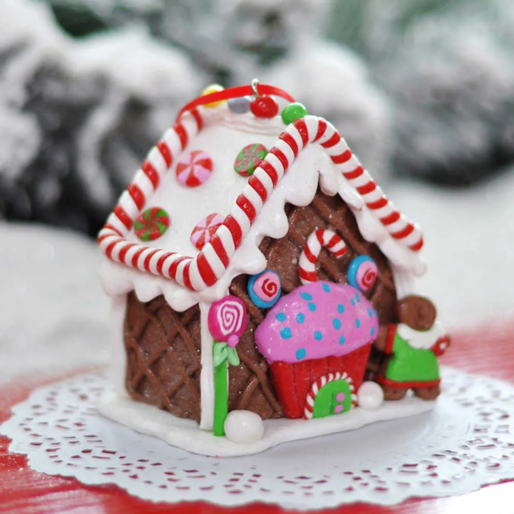 Christmas House Decorations Polymer Clay Scene Houses Hanging Pedent Creative House Ornaments Christmas Window Scene Layout Prop