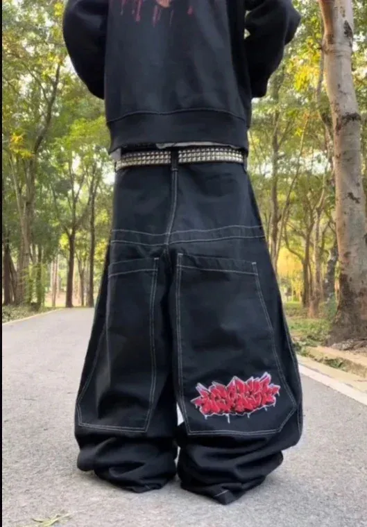Mens Wide Leg Trousers Y2k Mens Fashion Jeans With Embroidery Men