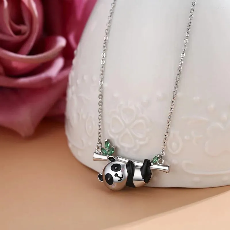 Pendant Necklaces Crystal Panda Necklace Bamboo For Women Girls Fashion Cute Jewelry Enamel Animal Lovers Accessories