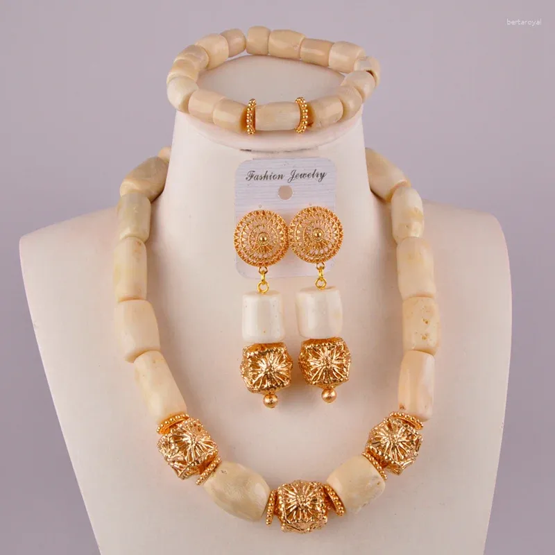 Halsbandörhängen Set Swell White Coral Beads Nigerian Wedding African Jewelry C21-38-02