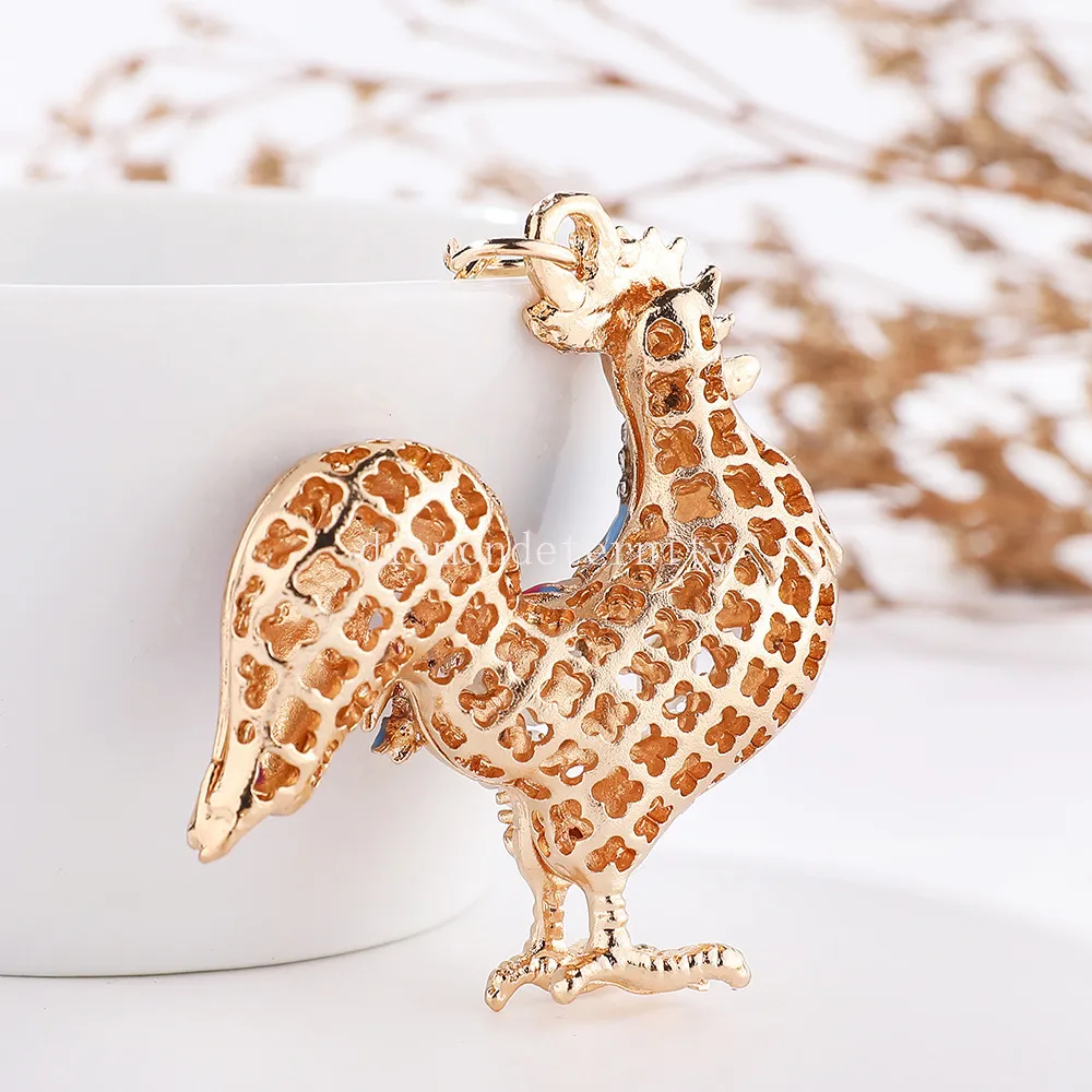 Creative Rhinestone Cock Chicks Key Chains Chinese Style Hen Pendants Keyrings Fashion Bags Accessories Car Key Holder Gifts