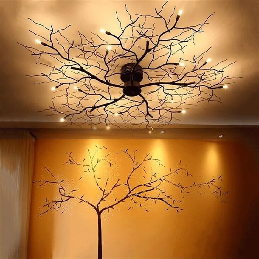 Moderne Tak Kroonluchter Globe Creatieve Zwarte Metalen Takje Plafondlamp Kantoor Woonkamer Licht G4 LED Dia100cm MYY255q