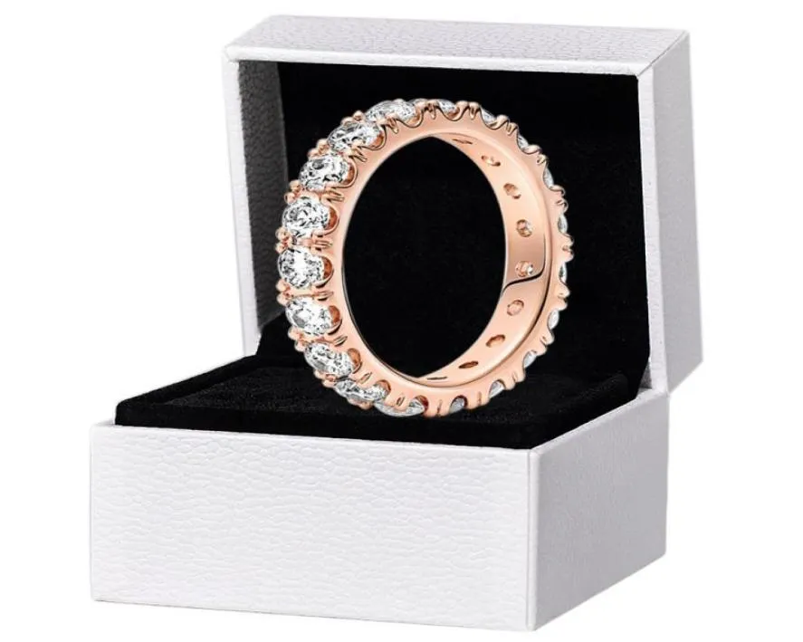 NEW Sparkling Row Eternity Ring 925 Sterling Silver Blue Stone Womens Wedding designer Jewelry Original box for Rose gold Rings3249224