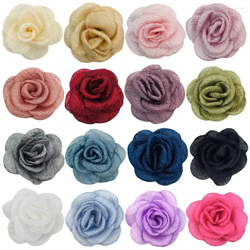 Roses en Organza à bord brûlé de 2 pouces, fleurs pour filles, décoration de fête de mariage, couronne DIY, accessoires pour cheveux, artisanat TH286