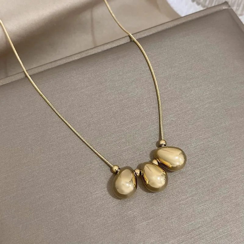 Chains DODOHAO 316L Stainless Steel Gold Color Hollow Waterdrop Beads Ball Pendant Necklace For Women Simple Non-fading Choker Jewelry