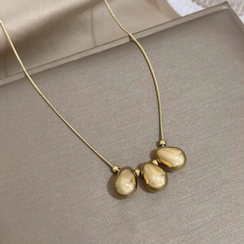 DODOHAO 316L Roestvrij Staal Goud Kleur Holle Waterdrop Kralen Bal Hanger Ketting Voor Vrouwen Eenvoudige Niet-vervagende Choker Sieraden