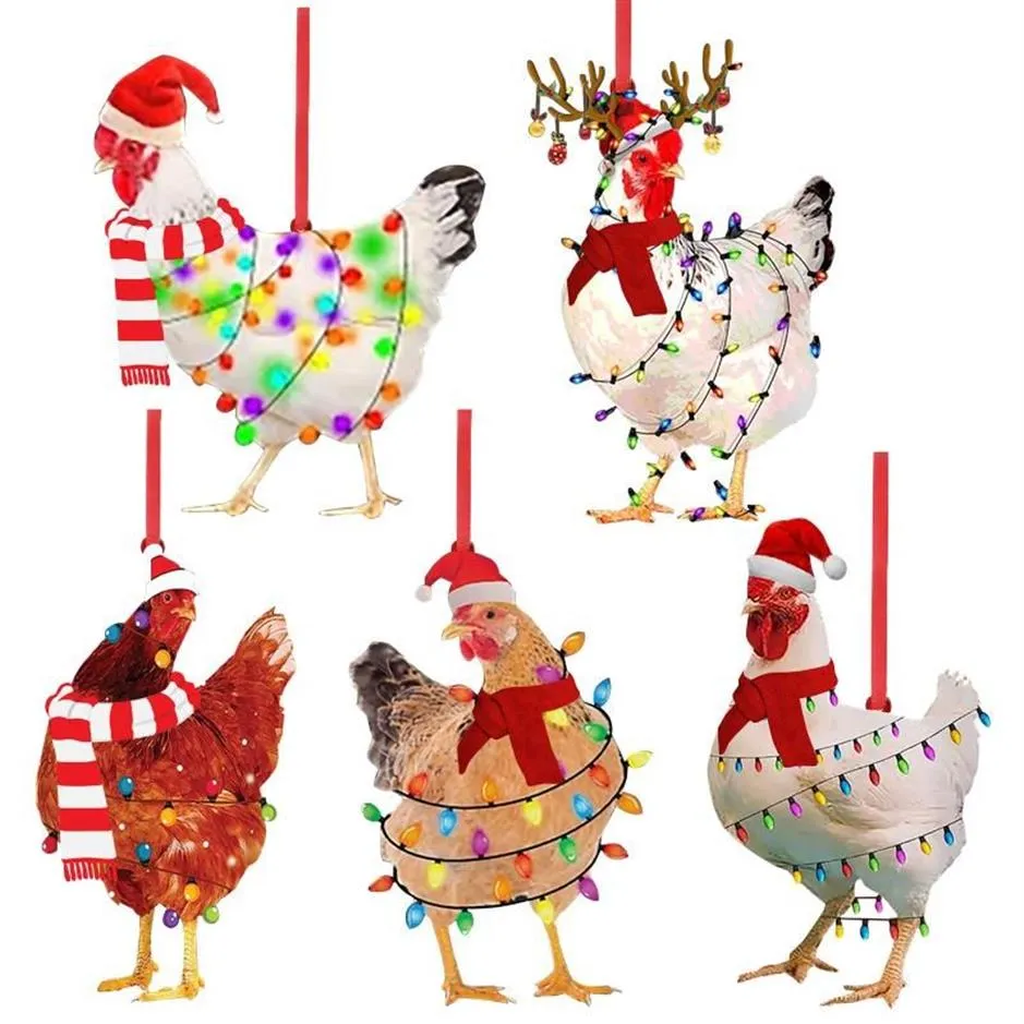 Decorações de natal lenço de madeira pingentes de frango enfeites de árvore de natal decoração de suspensão para navidad 2021221i