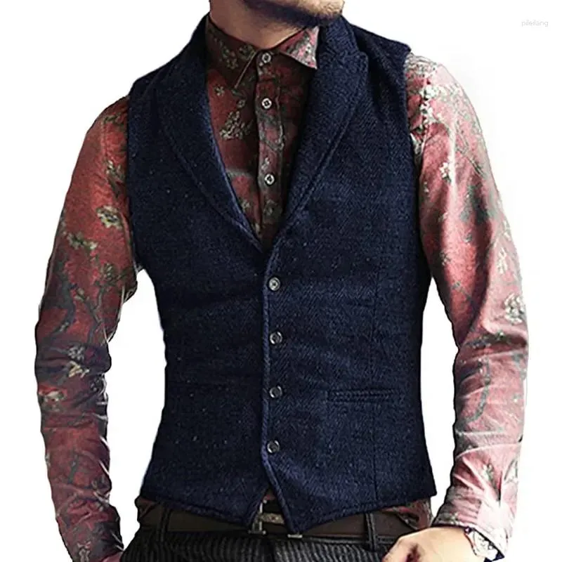 Gilets pour hommes Hommes Tweed Herringbone Slim Fit Costumes de mode pour veste Groomsmen Gilet de mariage