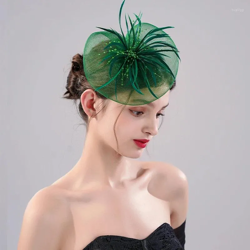 Coiffures de couleur verte pour femmes, décoration florale exquise, chapeau, épingle à cheveux, voile de fête de mariage