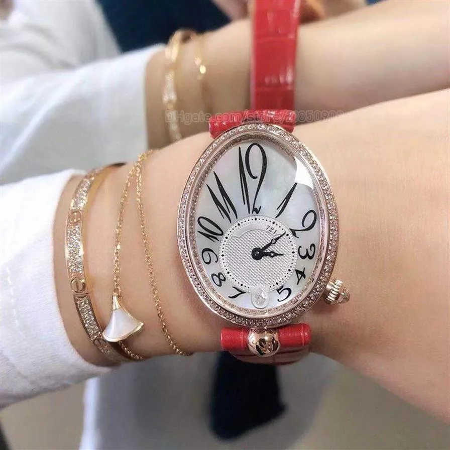 Reine de Naples Armbanduhr für Damenuhr, Damenuhren, Diamant-Lünette, Lederarmband, elegante Perfectwatches, professionelles Uhrwerk 295O