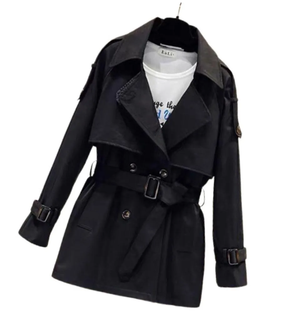 Nouvelle mode femmes court Trench manteau automne hiver Vintage ceinture Double boutonnage kaki coupe-vent vêtements d'extérieur mince manteau de glace Y53817725919