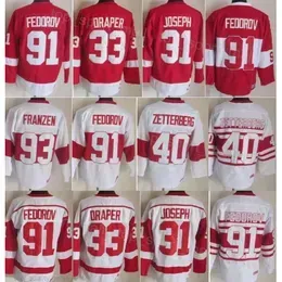 Man Retro Hockey 91 Sergei Fedorov Jerseys Vintage 40 Henrik Zetterberg 33 Kris Draper 31 Curtis Joseph 93 Johan Franzen 4 Gordie Howe 1 Terry Sawchuk 7 Ted Lindsay