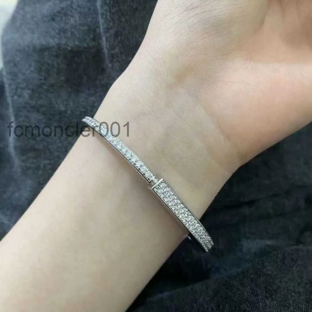 Bracelet jonc t 925 argent v or avancé léger luxe plein diamant serrure Bracelet 0YQ4