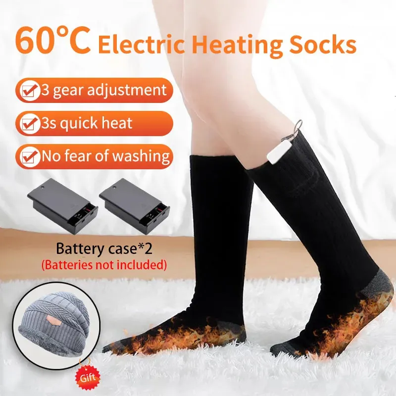 Sports Socks 60電気加熱冬の温かい3000amh USB充電式ユニセックス洗える屋外サイクリングフットスキー231215