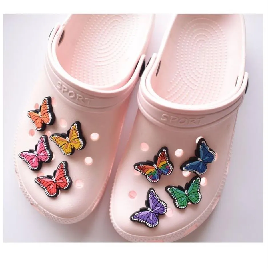 100pcs lot Original PVC Shoe Buckle Accessories DIY Butterfly Shoes Decoration Jibz for Croc Charms Bracelets Kids Gifts256B