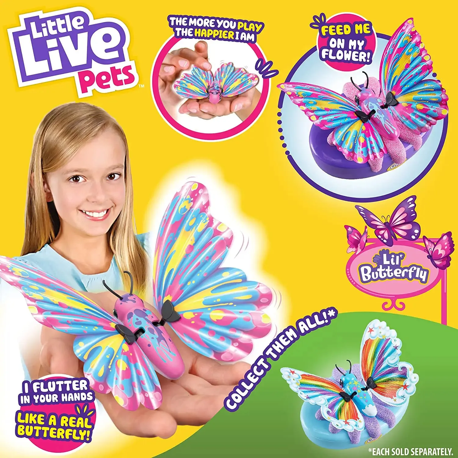 Autres jouets Little Live Pets Papillon réaliste interactif avec base de fleur ventouse ailes fille jouet cadeaux collection pour animaux de compagnie 231215