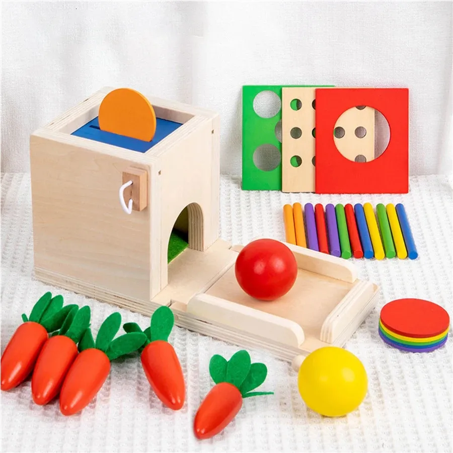 Intelligens Toys 4in1 Coin Ball Box Multifunktion Stick Pull Radish Game Montessori Color Matching Building Block Kid Puzzle Toy 231215