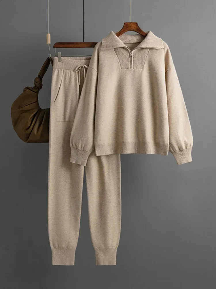 Женские брюки из двух предметов, зимний вязаный комплект, теплая одежда из 2 предметов, мужской свободный повседневный свитер, беговая дорожка 231214