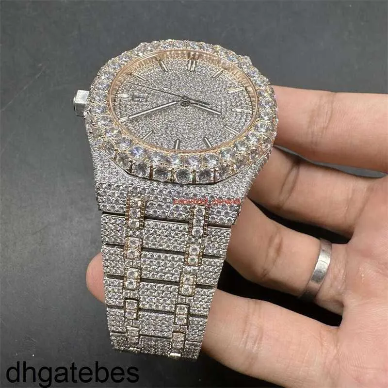 Piquet Audemar AG05 Mens Nieuwe Iced Diamond Watch 2tone Rose Gold Case Watch Biger Diamond Bezel 8215 Automatische beweging Glanzende Goede polshorloge Hoge kwaliteit