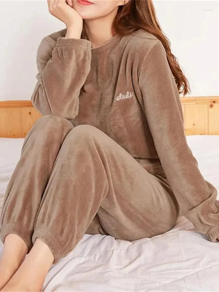 Women's Hoodies Casual Fleecing Hoodie Pajama Suit Warm Woolen Velvet Set Sweet Loose Top Elastic Waist Pants Women Clothing 2023 Autumn