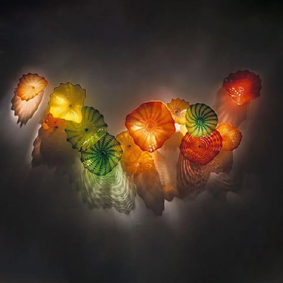 Муранское крепление для лампы, светильники из дутого стекла, настенные светильники с цветами, искусство декоративного искусства, выполненные на заказ Plates287S