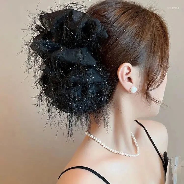 Pinces à cheveux noires, grand nœud, pompon, épingle à cheveux