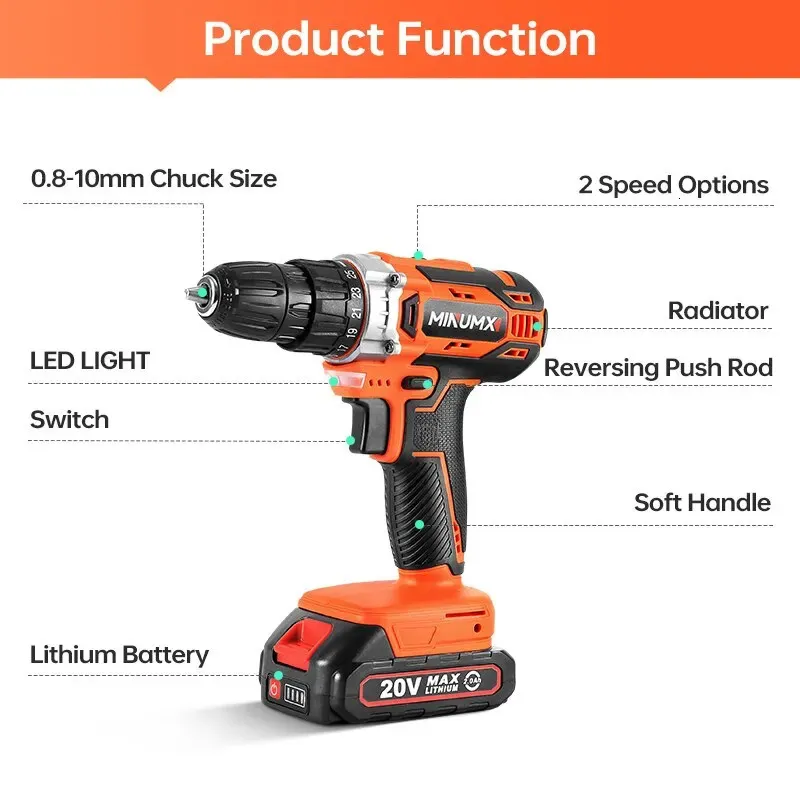 20V Cordless Drill Driver 40Nm Torque 2 Speed Keyless Chuck 2 Batteries DIY Home Workshop From Long10 33.93 DHgate.Com