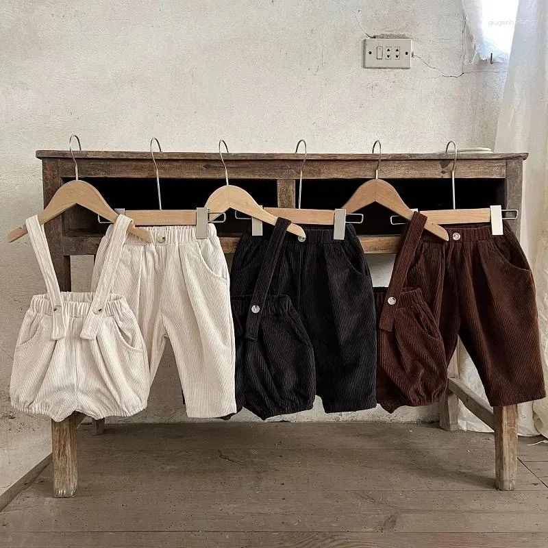 Trousers Baby Corduroy Pant Korea Style Born Boy Girl Solid Color Elastic Waist Pocket Trouser Suspender Shorts Bloomers Clothes