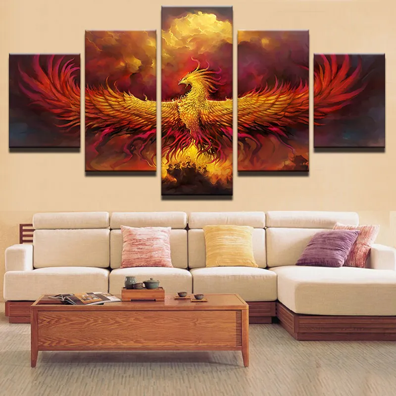 5 PCS Phoenix HD Art Pintura decorativa Decoração de parede Pintor Sala de estar Cozinha Quarto Acessórios de decoração de quarto de menino Hotel Bar adesivos de pôster de festa