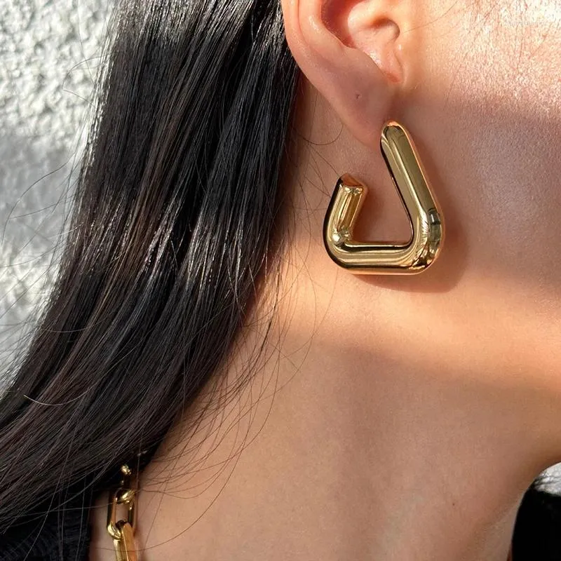 Hoop Earrings Triangle Stainless Steel Balance Beam For Women Geometric Minimalist Jewelry Waterproof In