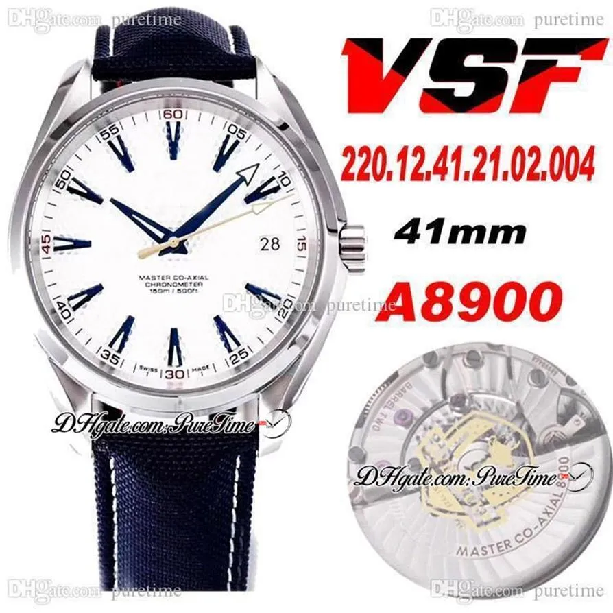 VSF Aqua Terra 150m Ryder Cup 41 5mm Cal A8500 Aments Mens Watch Two Gold Golf Golf White Dial Blue Nylon 220 12 4300r