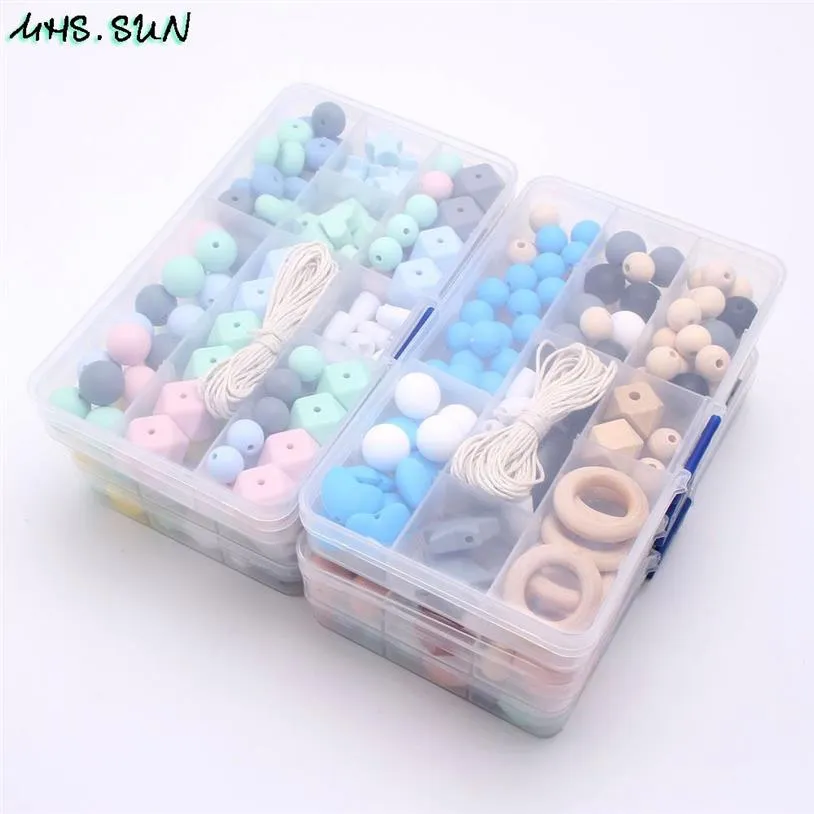 MHS SUN Silicone Perles Ensemble Bébé Dentition Perles De Qualité Alimentaire Dentition Kits Accessoires Bricolage À Croquer Bijoux Sucette chaîne T200730211r