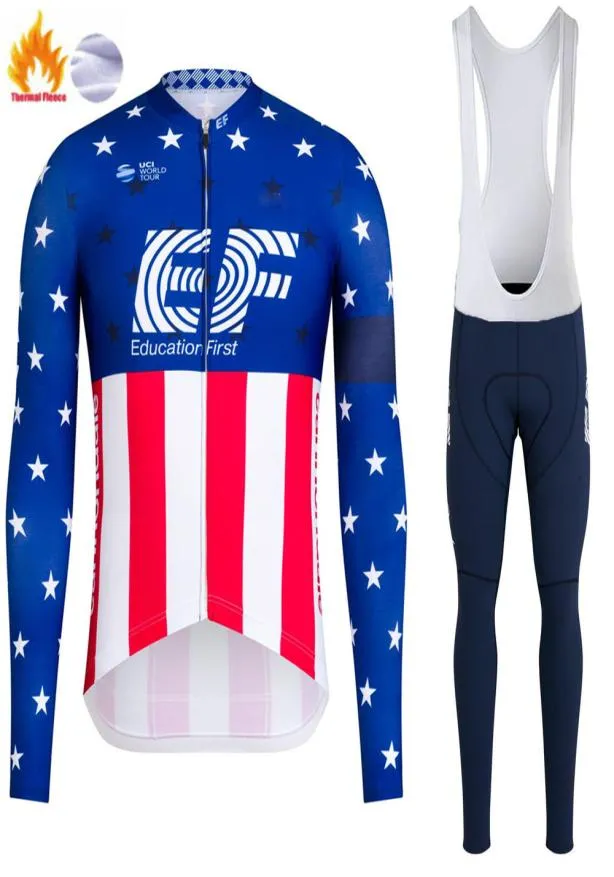 Vintercykeltröja Set 2021 Pro Team EF Thermal Fleece Cycling Clothing Super Warm Long Sleeve Bicycle Uniform Bib Pants Suit6142836