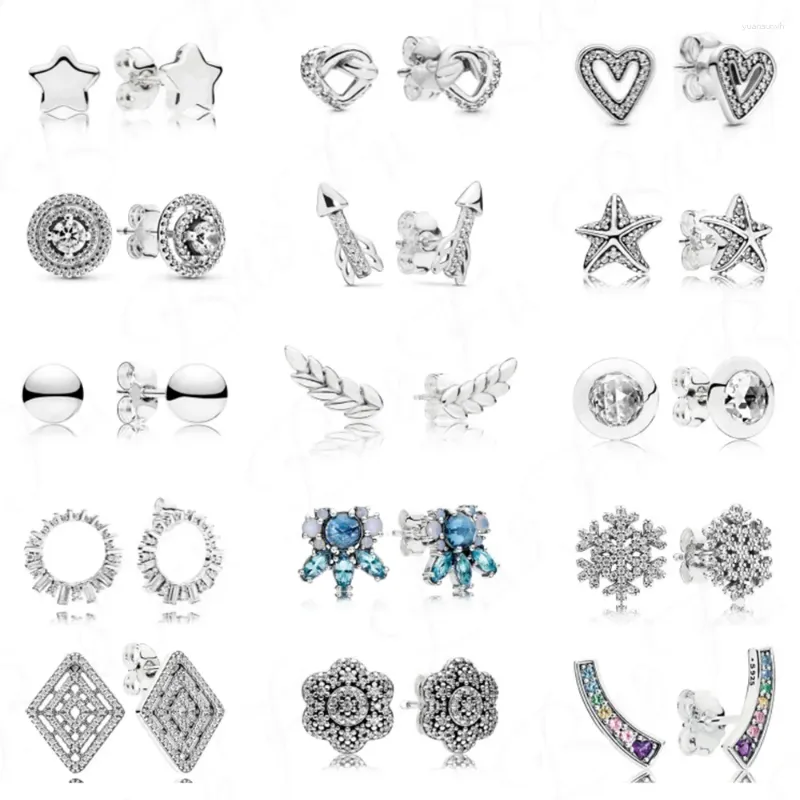 Stud Küpe Otantik 925 STERLING Gümüş Basit Basit Beş Noktalı Yıldız Aşk Interwoven Snow Flake Kadın Mücevherleri için Uygun