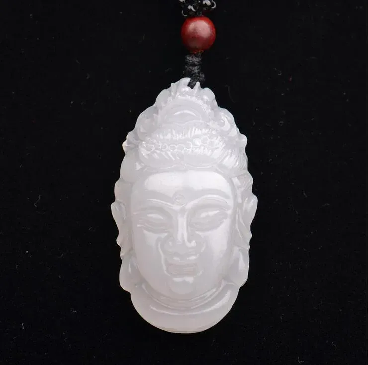 Xinjiang White Jade Buddha Headant Wiselant Naturalny Afganistan Baiyu Guanyin Head Jade wisiorek 256AAA