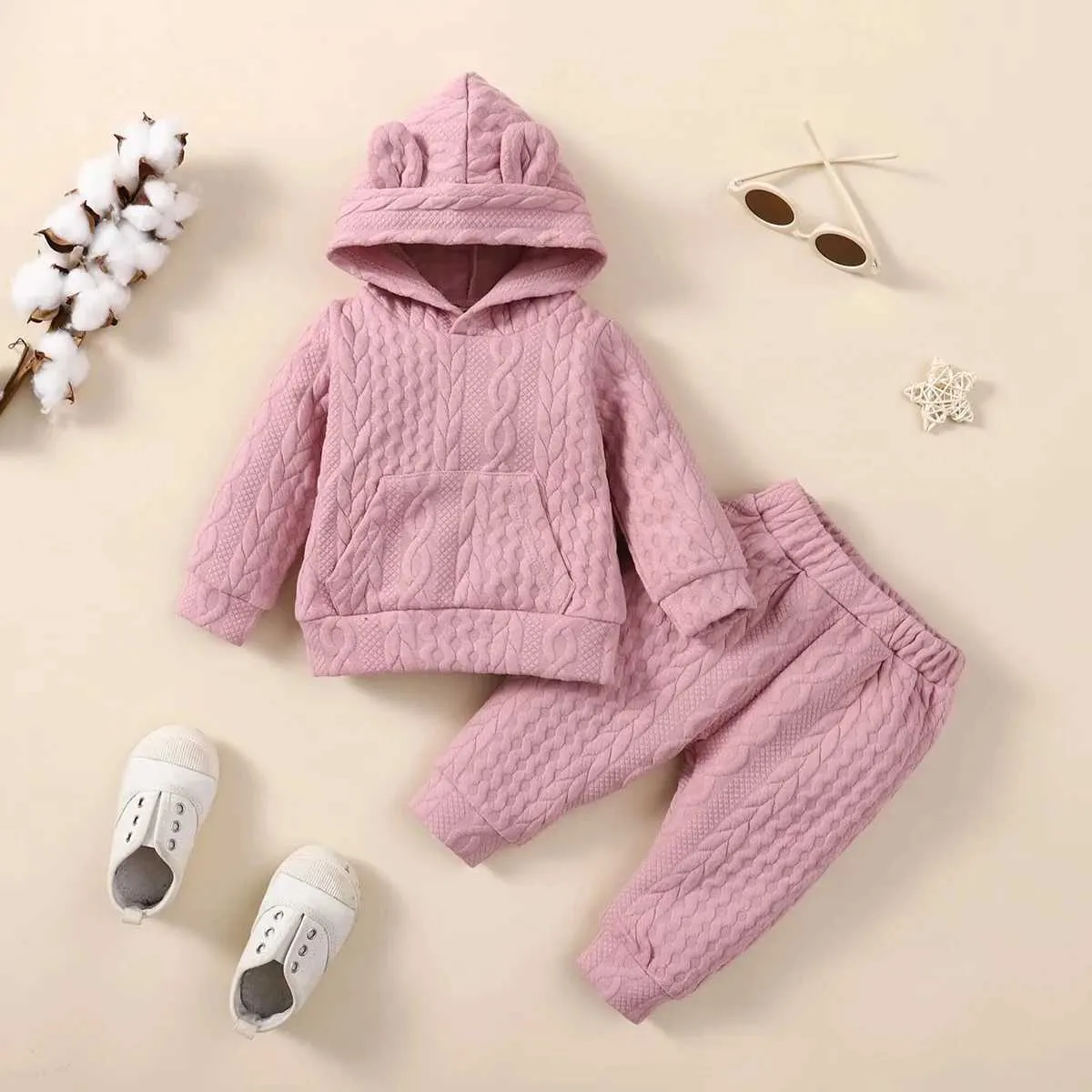 Комплекты одежды, зимний комплект для новорожденных 1-2 лет, комплект для маленьких девочек, мягкая модная спортивная одежда с капюшоном и длинными рукавами