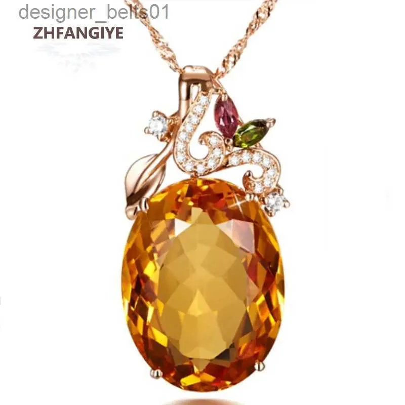 Pendentif colliers ZHFANGIYE collier classique 925 bijoux en argent avec pendentif ovale Citrine Zircon pierres précieuses pour les femmes fête de mariage promesse cadeaux L231215