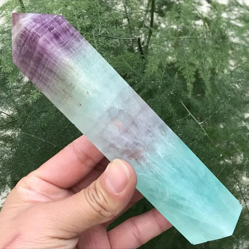 Dekorative Figuren, 12 cm, natürlicher Fluorit-Kristall, bunter Geode, gestreifter Stein, einspitziger Tetraeder, Heilstab, Mineral-Regenbogen