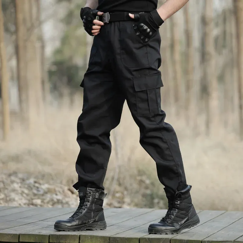 Calças dos homens preto militar carga verificar trabalho pantalones calças táticas dos homens do exército combate airsoft casual camo sweatpant 231215